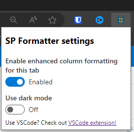 Enable SP Formatter Browser extension on the tab