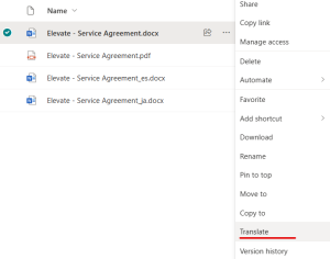 SharePoint Premium Document Translate feature