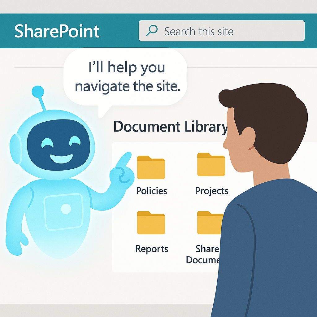 A SharePoint agent helping a user